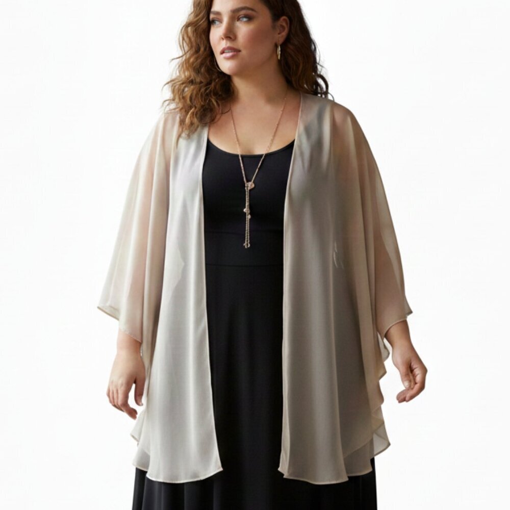 SL Fashions Chiffon Long Caplet – Champagne – 18 – NWT